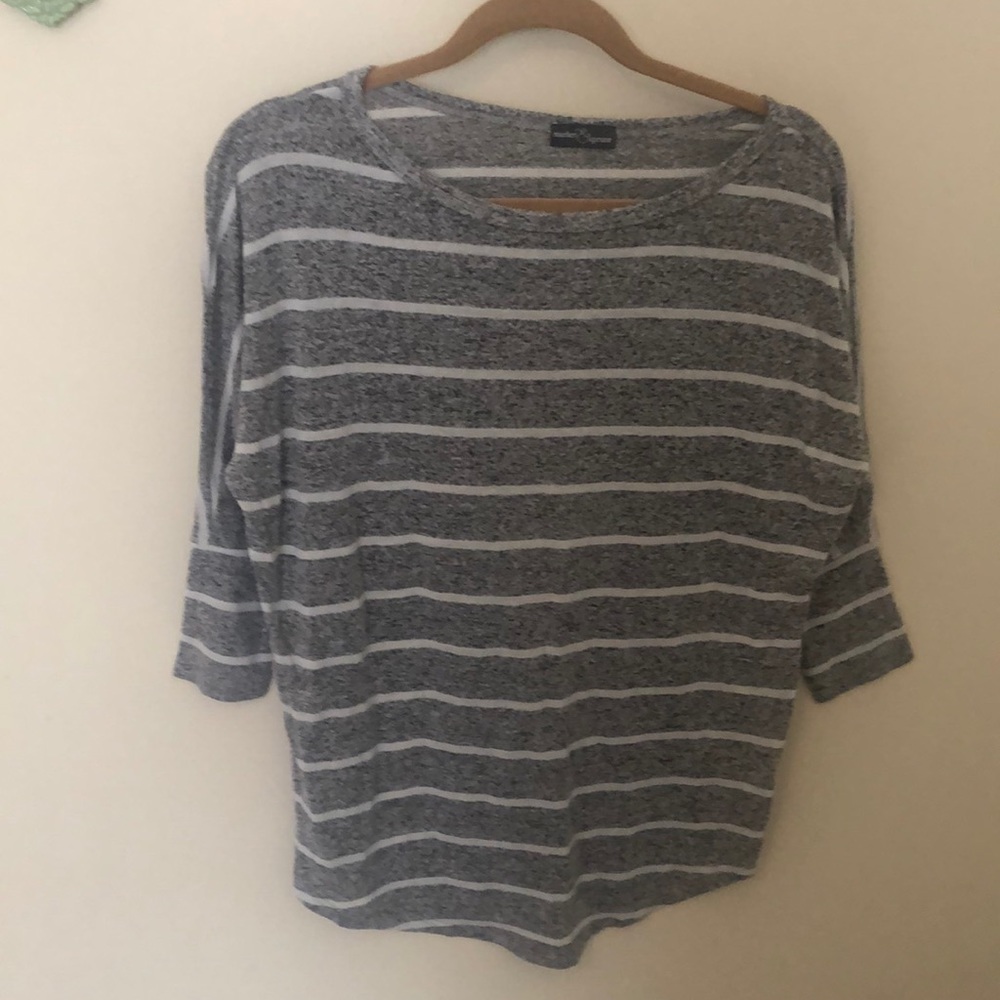 Market and spruce grey and white striped sweater
